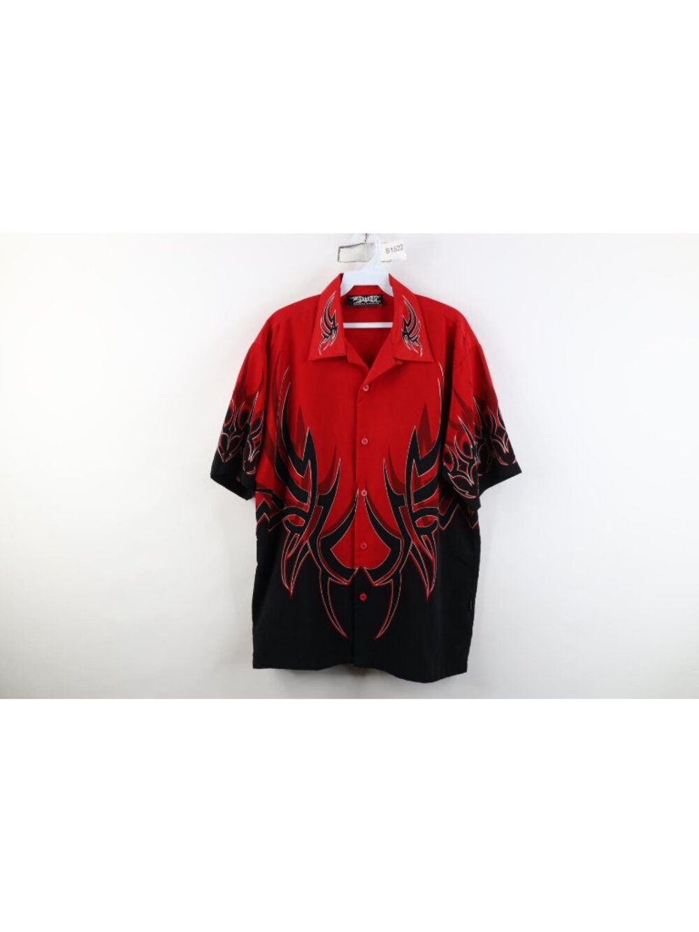 Vintage Y2K Streetwear Mens Medium Tribal Fire Flames Loop Collar Button Shirt